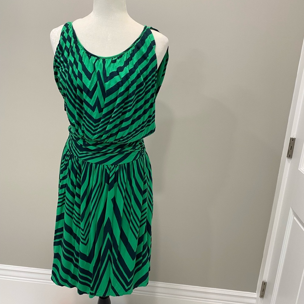 Express Green and Black Ruched Mini Sundress